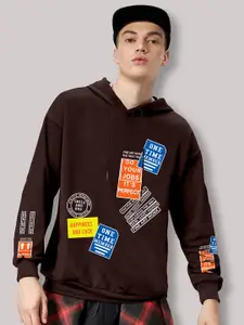 FTX Typography Printed Hooded Oversized Fleece Pullover Sweatshirt