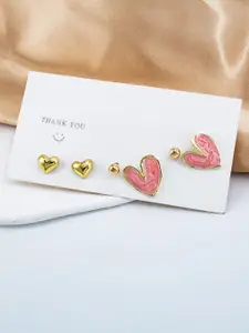 KRYSTALZ Set Of 3 Gold-Plated Heart Shaped Studs Earrings