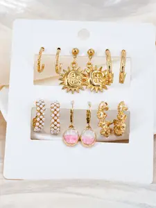 KRYSTALZ Set Of 6 Gold-Plated Contemporary Hoop Earrings