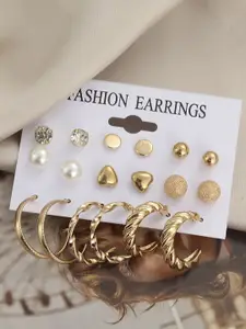 KRYSTALZ Set Of 9 Gold-Plated Contemporary Earrings