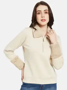 METTLE Spread Collar Half Zipper Closure Fleece Pullover Sweatshirt