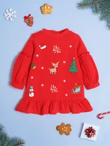 Nauti Nati Girls Christmas Printed Long Sleeves Ruffled Pullover Sweatshirt