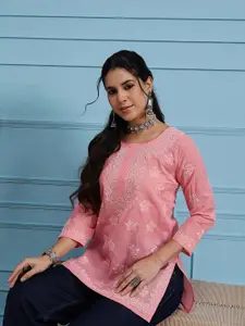 ADA Floral Chikankari Embroidered Pure Cotton Kurti