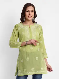 ADA Floral Embroidered Chikankari Pure Cotton Kurti