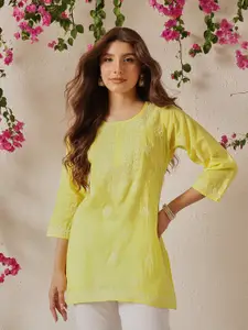 ADA Floral Chikankari Embroidered Pure Cotton Kurti