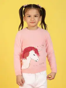 Nauti Nati Girls Graphic Printed Pullover Sweater With Fuzzy Detail