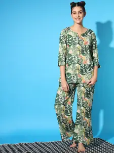 ETC Green Tropical Printed Pure Cotton Night suit