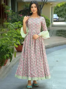 Indian Virasat Geometric Printed Fit and Flare Cotton Maxi Ethnic Dress