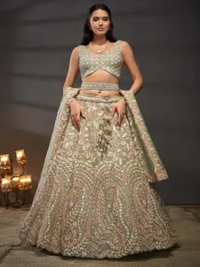panchhi Embroidered Sequinned Semi-Stitched Lehenga & Unstitched Blouse With Dupatta