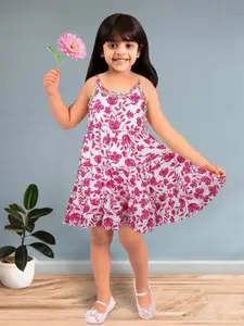 Toonyport Girls Floral Printed Tiered Cotton A-Line Dress