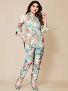 TITANIUM SILK INDUSTRIES PVT. LTD. Floral Printed Top With Trousers Co-Ords
