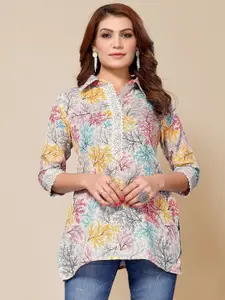 TITANIUM SILK INDUSTRIES PVT. LTD. Floral Printed Shirt Collar Top