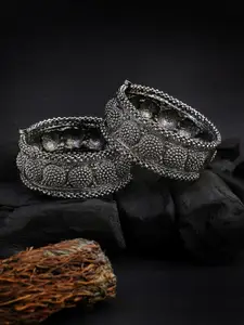 Adwitiya Collection Set Of 2 Silver-Plated Beaded Bangles