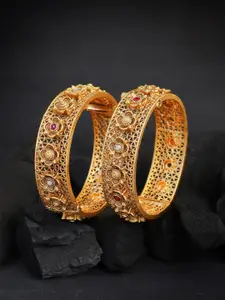 Adwitiya Collection Set Of 2 Gold-Plated Stone-Studded Bangles