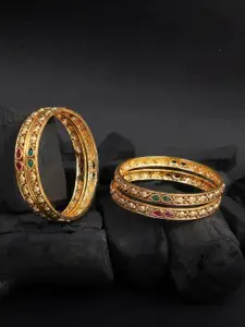 Adwitiya Collection Set of 4 Gold Plated Stone Studded Traditional Bangles