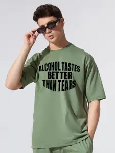 Elibolz Typography Printed Drop-Shoulder Sleeves Oversized Cotton T-shirt