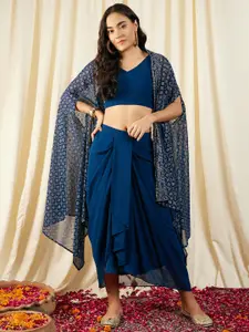 MABISH by Sonal Jain Crop Top With Draped Skirt & Shrug