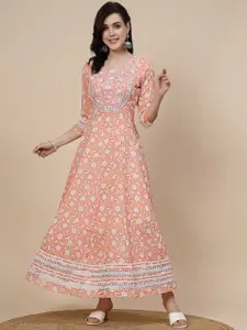 Sangria Floral Printed Thread Work Pure Cotton Kurta