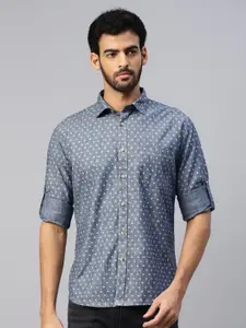 DON VINO Comfort Slim Fit Abstract Printed Roll-Up Sleeves Cotton Casual Shirt