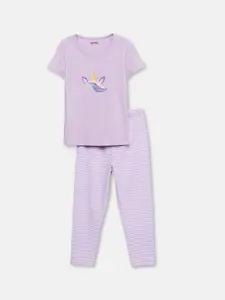 mackly Girls Graphic Printed Round Neck Cotton Night suit