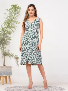 Riara Floral Printed V-Neck Crepe A-Line Dress