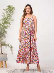 Riara Floral Printed Shoulder Straps Crepe Maxi Dress