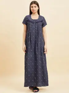 Sweet Dreams Blue Floral Printed Pure Cotton Maxi Nightdress