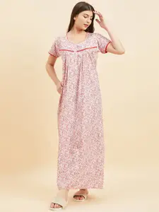 Sweet Dreams Purple Floral Printed Pure Cotton Maxi Nightdress