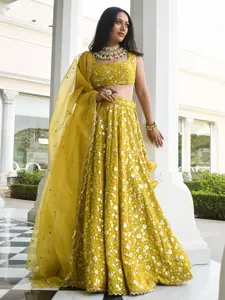 FABPIXEL Embroidered Sequinned Semi-Stitched Lehenga & Unstitched Blouse With Dupatta