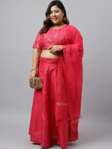 XL LOVE by Janasya Plus Size Poly Silk Foil Printed Lehenga Choli With Dupatta