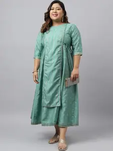 XL LOVE by Janasya Plus Size Ethnic Motifs Printed Silk Maxi Ethnic Dress