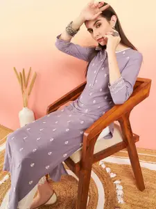 Sangria Ethnic Motifs Printed Round Neck Straight Kurta