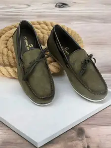SHOZANIA Men Round Toe Leather Boat Shoes
