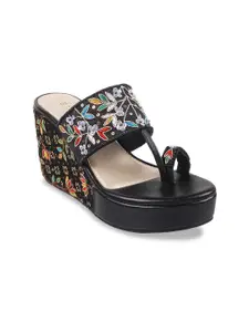 Metro Embroidered One Toe Wedge Heels