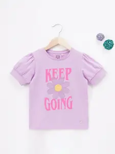 Ed-a-Mamma Girls Typography Printed Embroidered Detail Cotton Top