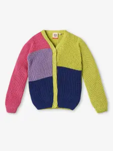 Ed-a-Mamma Girls Colourblocked V-Neck Long Sleeve Cotton Cardigan Sweater
