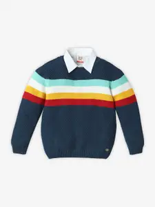 Ed-a-Mamma Boys Colourblocked Round Neck Long Sleeve Cotton Pullover Sweater
