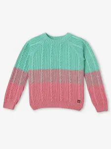Ed-a-Mamma Girls Colourblocked Round Neck Long Sleeve Cotton Pullover Sweater
