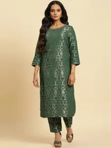 W Women Floral Woven Designed Straight Kurta