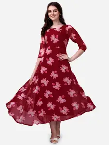 Fashion2wear Floral Printed Square Neck Fit & Flare Midi Dress