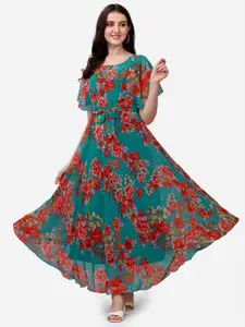 Fashion2wear Floral Printed Flared Sleeve Fit & Flare Maxi Dress