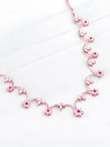 GIVA 925 Sterling Silver Artificial Stones Studded Rose Gold Plated Necklace