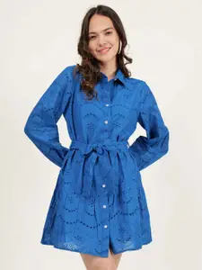 DRIRO Schiffli Belted Cotton Shirt Dress
