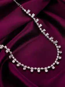 GIVA 925 Sterling Silver Rhodium Plated Cubic Zirconia Studded Necklace
