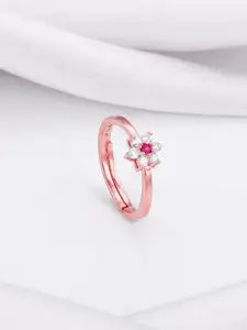 GIVA 92.5 Sterling Silver Rose Gold-Plated Stone-Studded Finger Ring