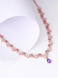 GIVA 925 Sterling Silver Rose Gold Plated Artificial Stones Studded Necklace