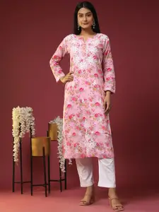 HOUSE OF KARI Floral Printed Thread Work Cotton Kurta
