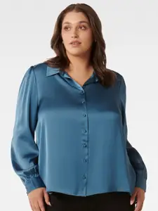 Forever New Plus Size Spread Collar Long Sleeves Satin Casual Shirt
