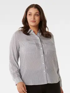 Forever New Plus Size Striped Spread Collar Long Sleeves Casual Shirt