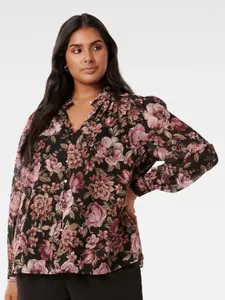 Forever New Plus Size Floral Printed Mandarin Collar Shirt Style Top
